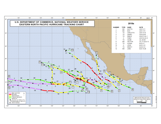 2018 Eastern North Pacific Hurricane Season Track Map Part a