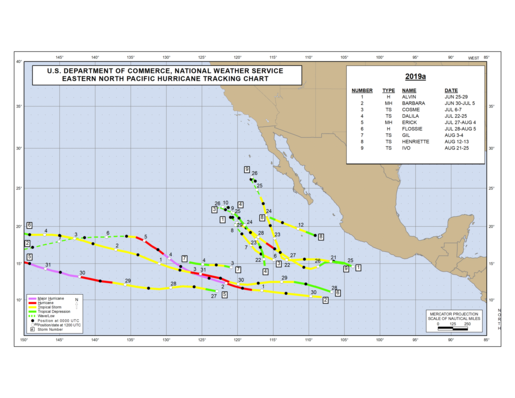 2019 Eastern North Pacific Hurricane Season Track Map Part a
